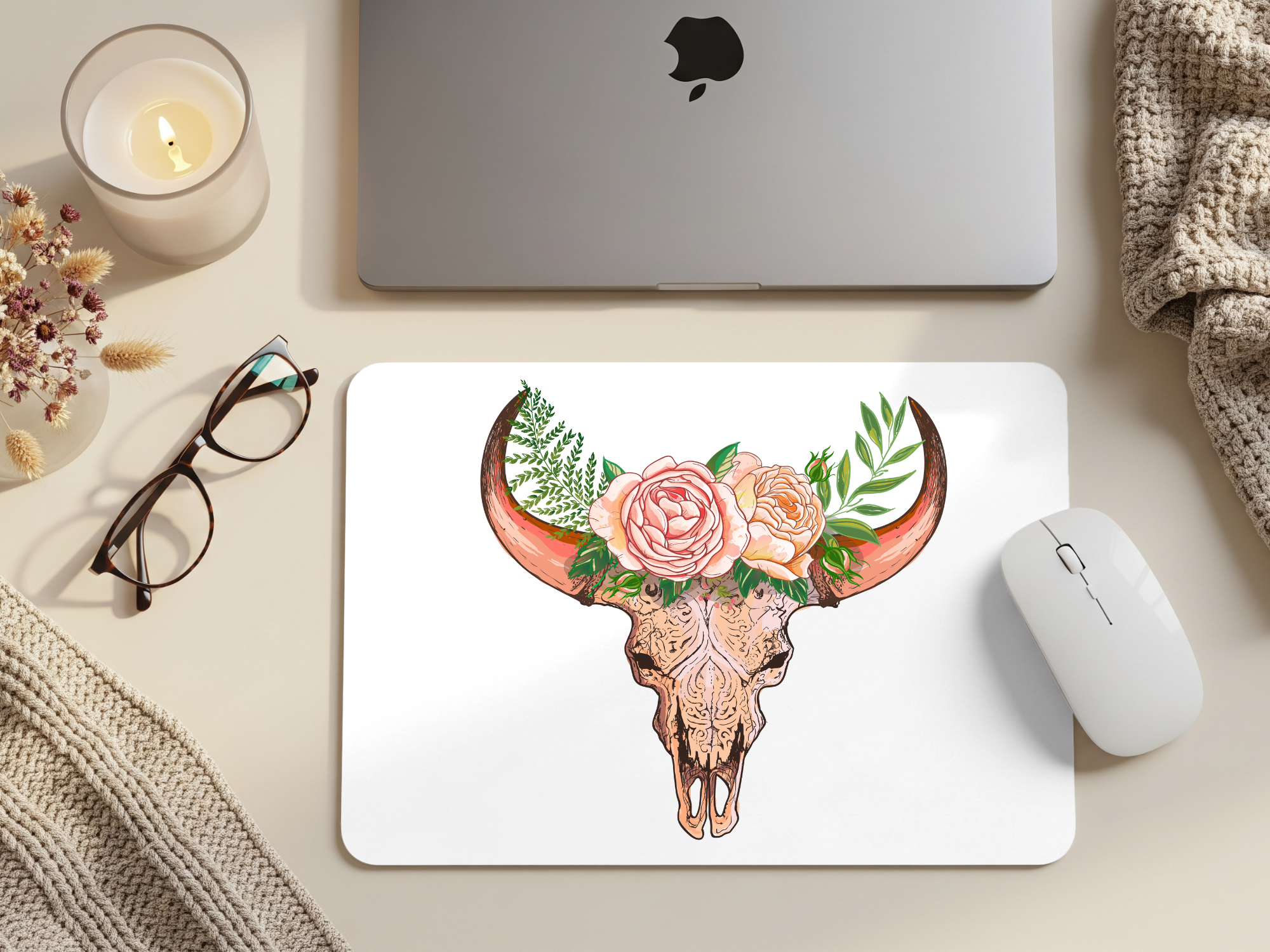 Cattle Floral Skull Mousepad
