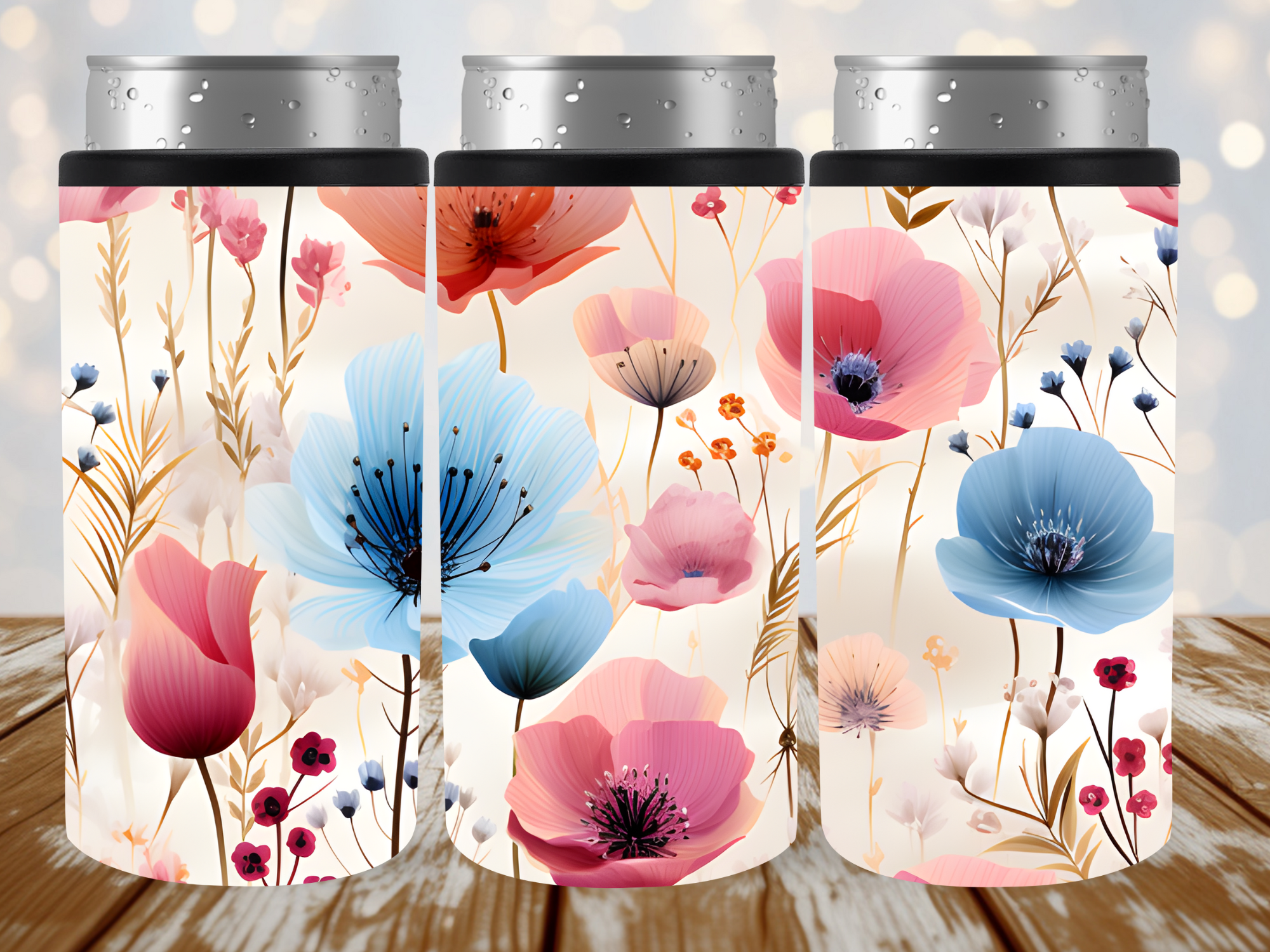 Floral Poppy Slim Can Cooler