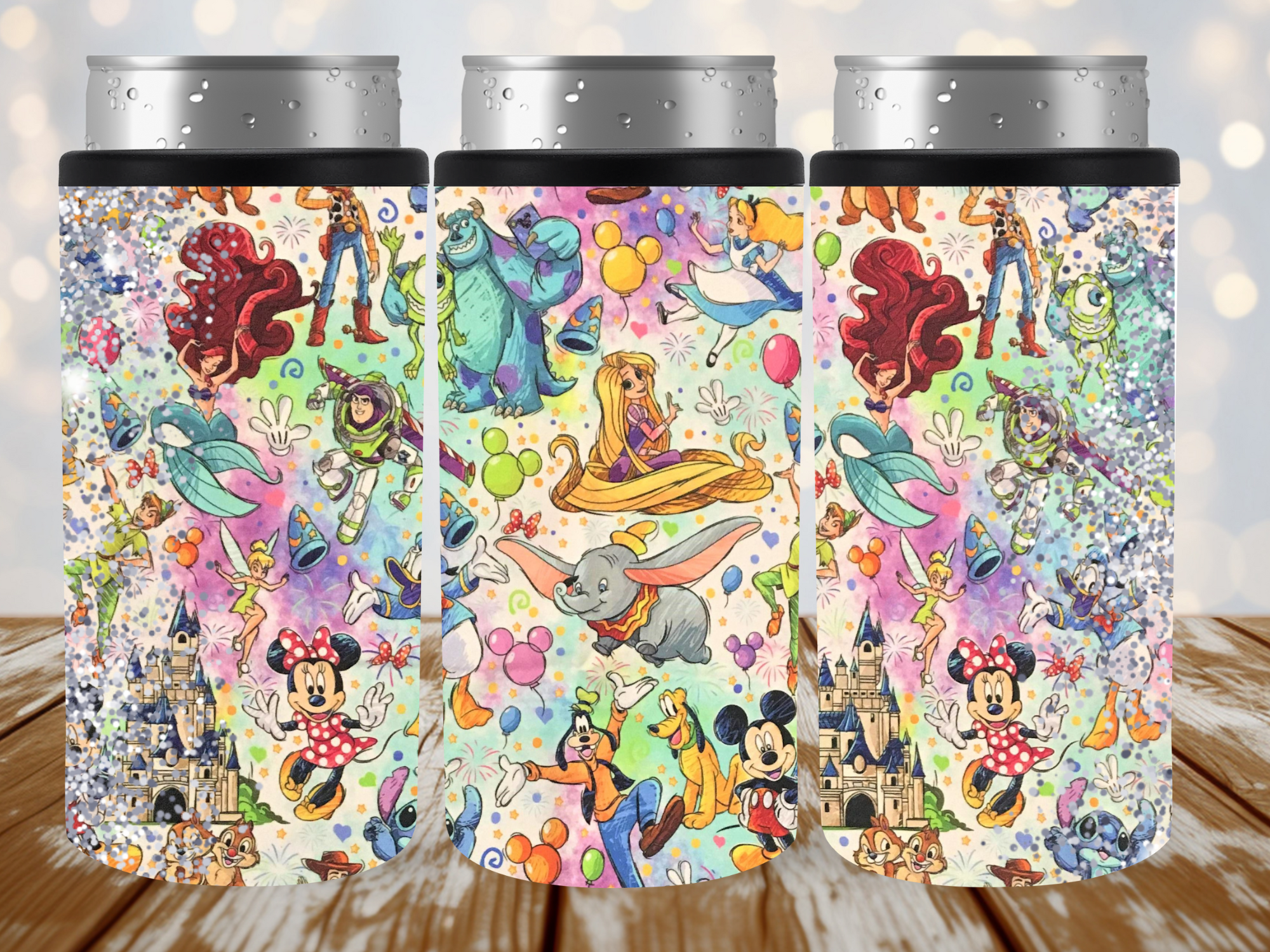 Disney Collage Slim Can Cooler