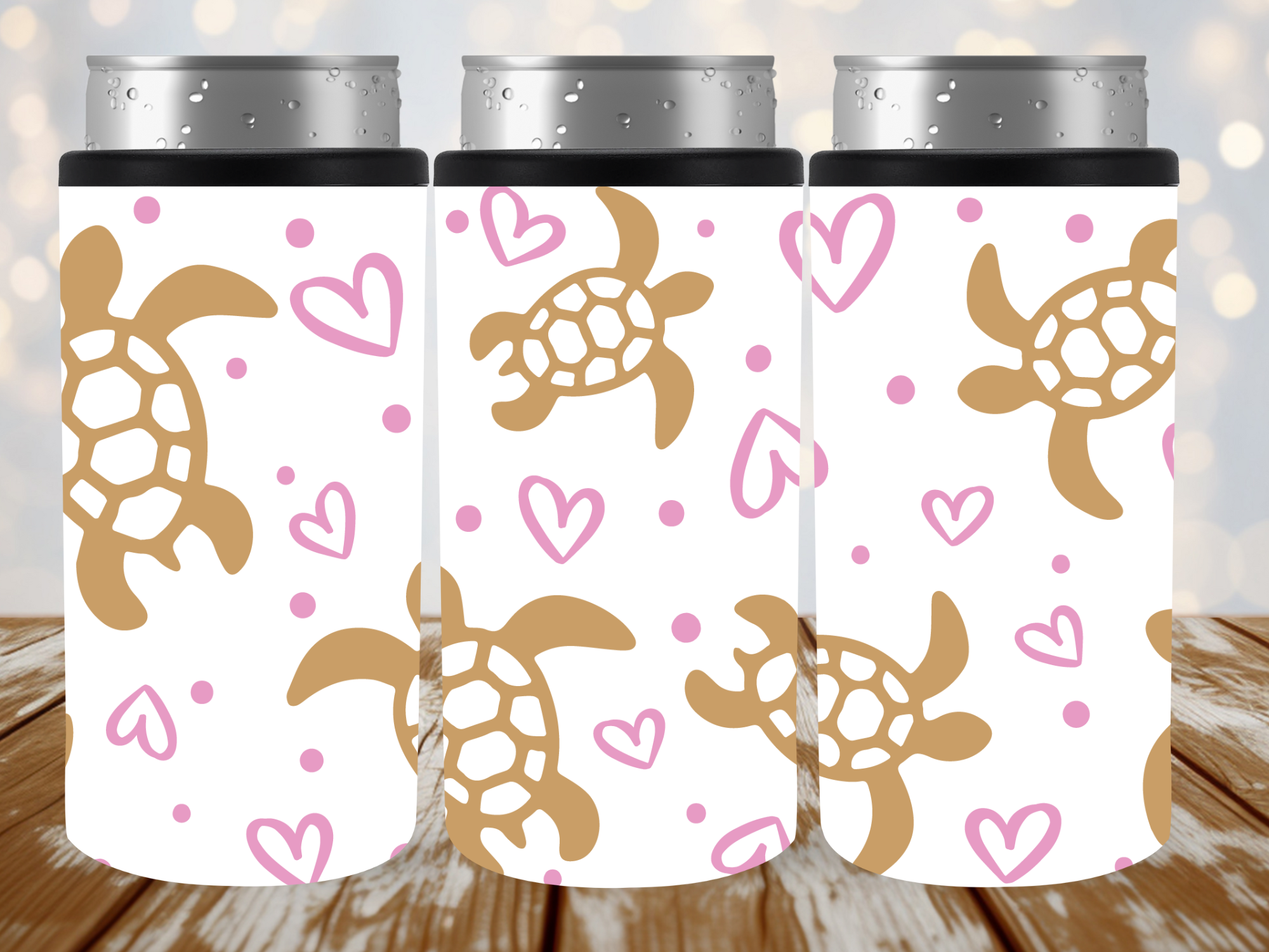 Sea Turtle Love Slim Can Cooler